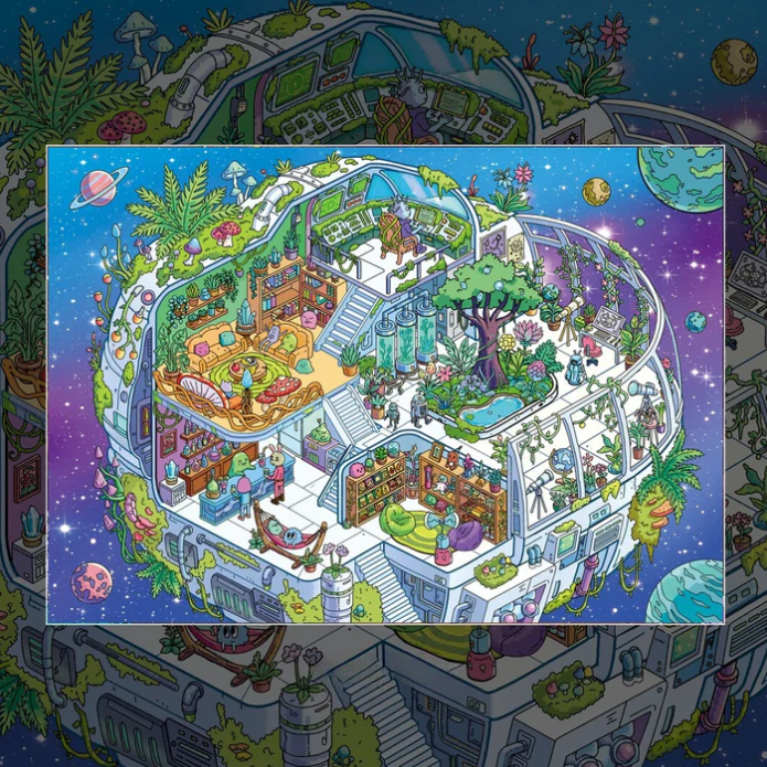 3D Scene Stickers Green Bookstore Pink Jelly Dreams Whale Reverie