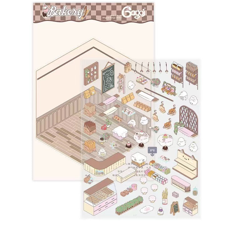 Sticker Scenes! DIY Coffee Flower|Panda Tea House|Bakery Shop|Apartment|Chocolate Factory