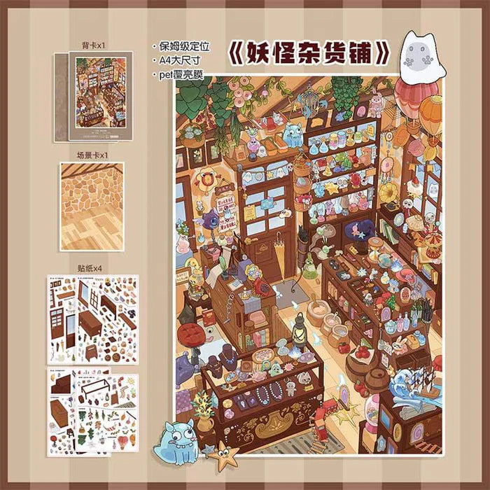 Sweet & Fun Dining Yokai General Store Landscape Stickers
