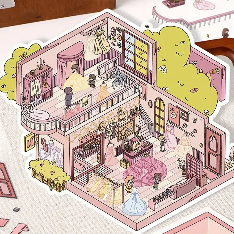 DIY Bridal Shop Raccoon Wedding 3D Scene Stickers