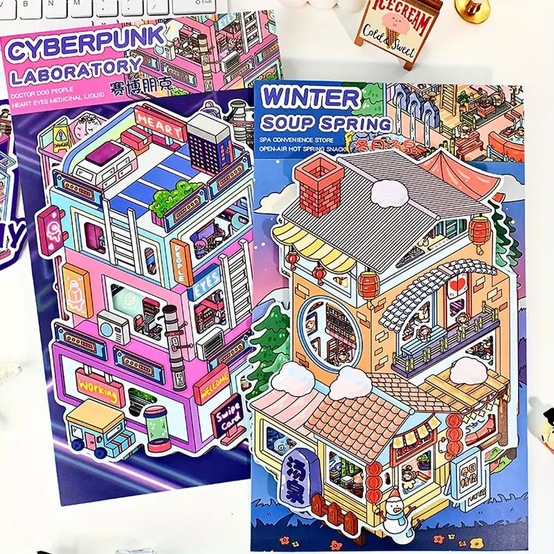 Big Size Sticker Scene DIY Winter Hot Springs Cyberpunk Labortory