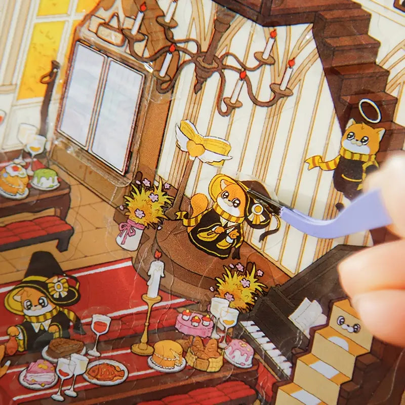 DIY Cat Magic House 4PCS Miniature Scene Stickers
