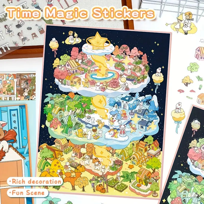 Large Size 3D Scene Stickers The House of 11 Tenants Time Magic