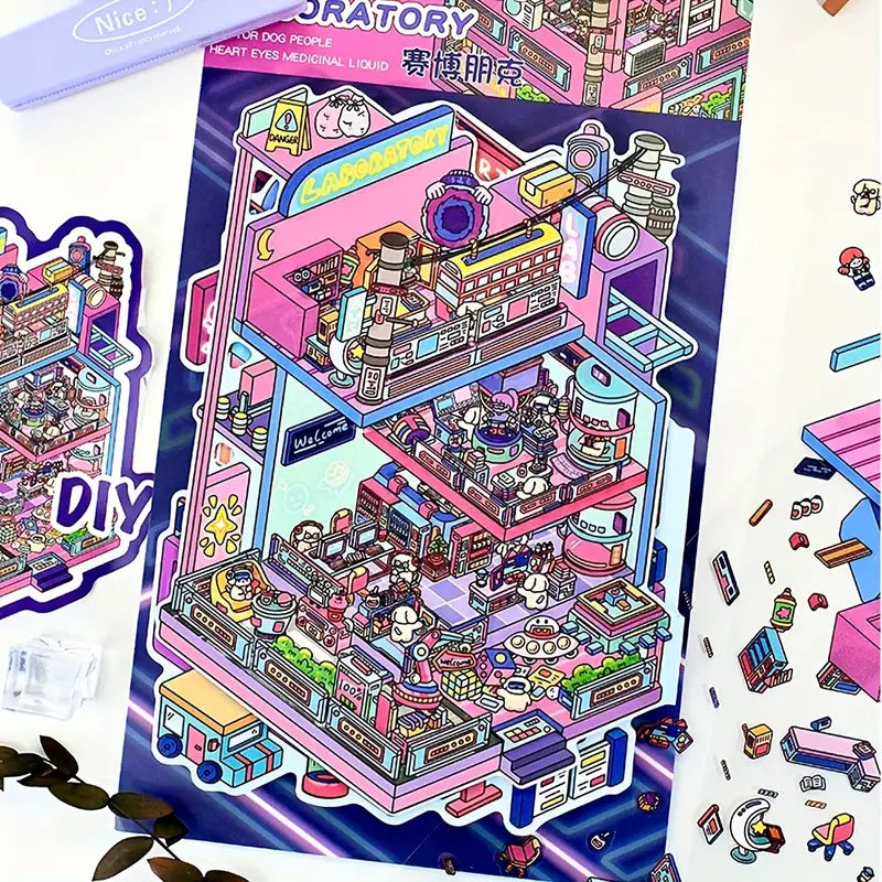 Big Size Sticker Scene DIY Winter Hot Springs Cyberpunk Labortory