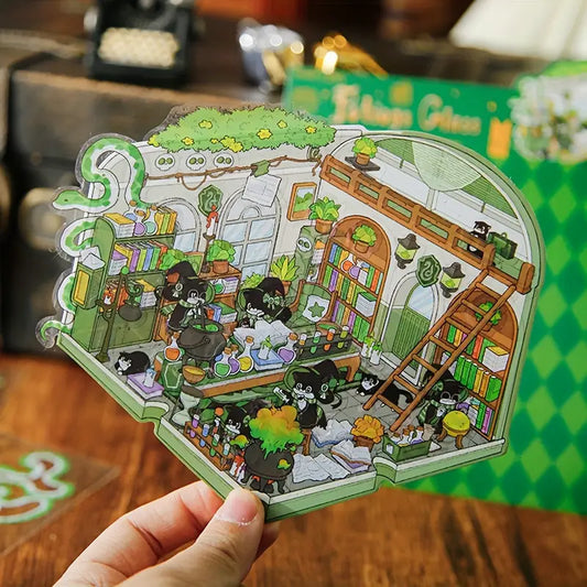 DIY Cat Magic House 4PCS Miniature Scene Stickers