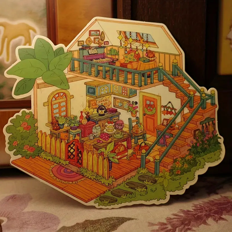 DIY Postcard Sticker Scene: Balloon Flower|Lemon Pomelo|Sunflower Seed|Clear Tea