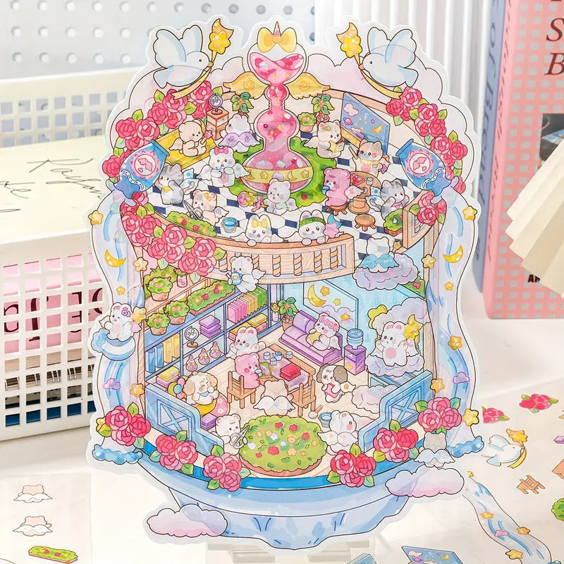 DIY 3D Large Size The Garden of Angels Bunny Farm Cat Farm Leisure Hut