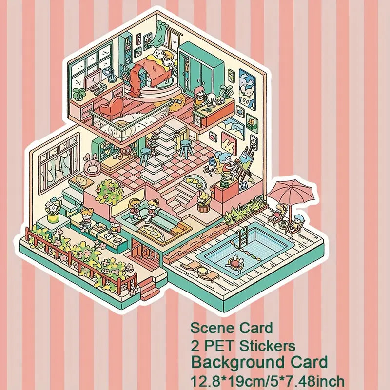 Villa Party Grocery  Store Apartment Girls Party 3D Scenery Stickers