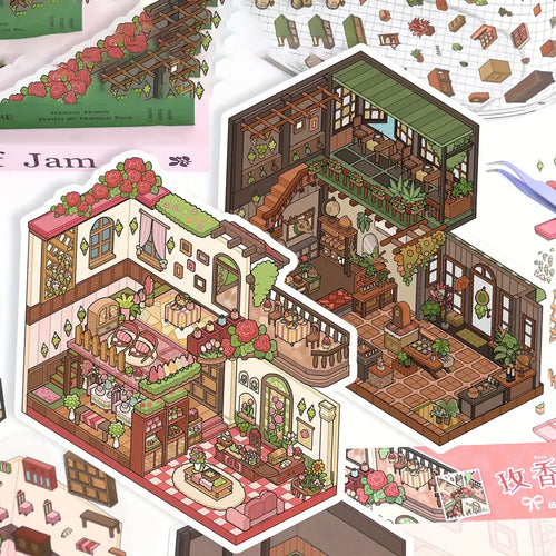 3D Miniature Scene Sticker Plant House Rose Fragrance Cottage Starry Whimsy Cottage
