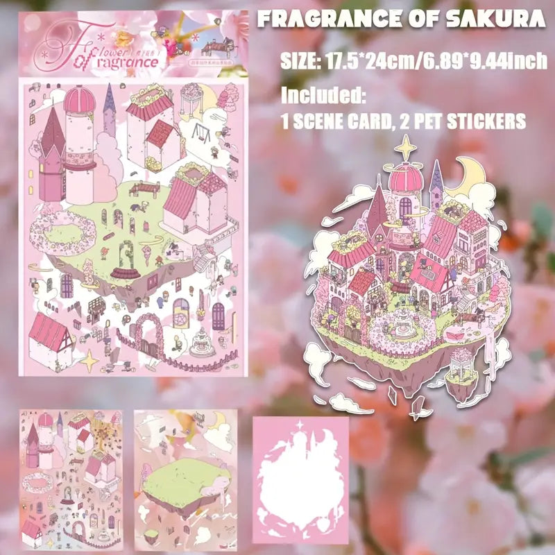 DIY Autumn Frost Fragrance of Sakura Winter Moon Night Swimming Pool 3D Sticker Scene