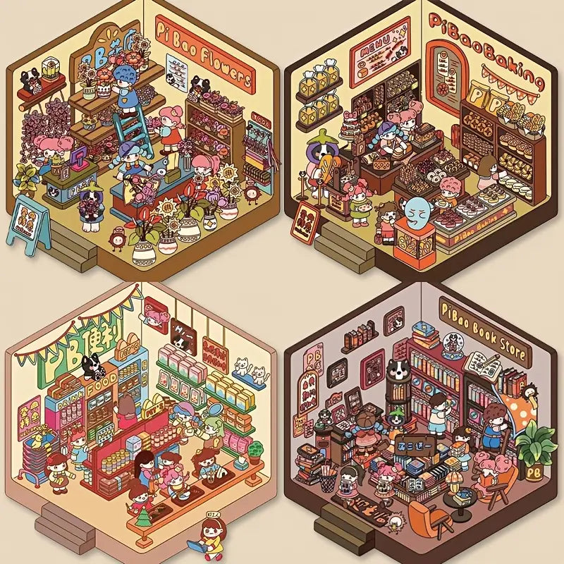 Cute 3D House Miniature Scene Stickers