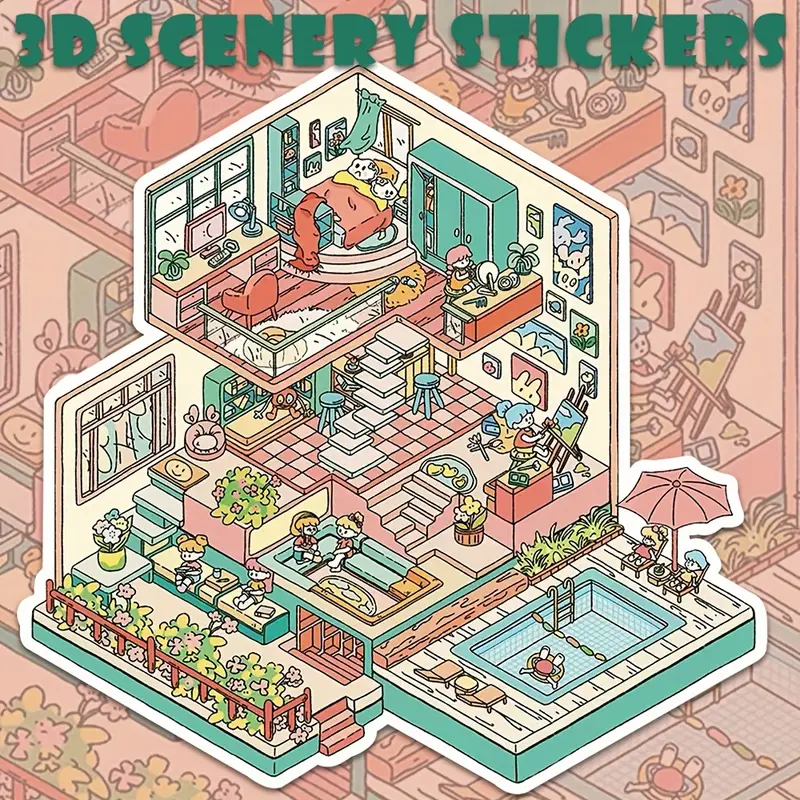 Villa Party Grocery  Store Apartment Girls Party 3D Scenery Stickers