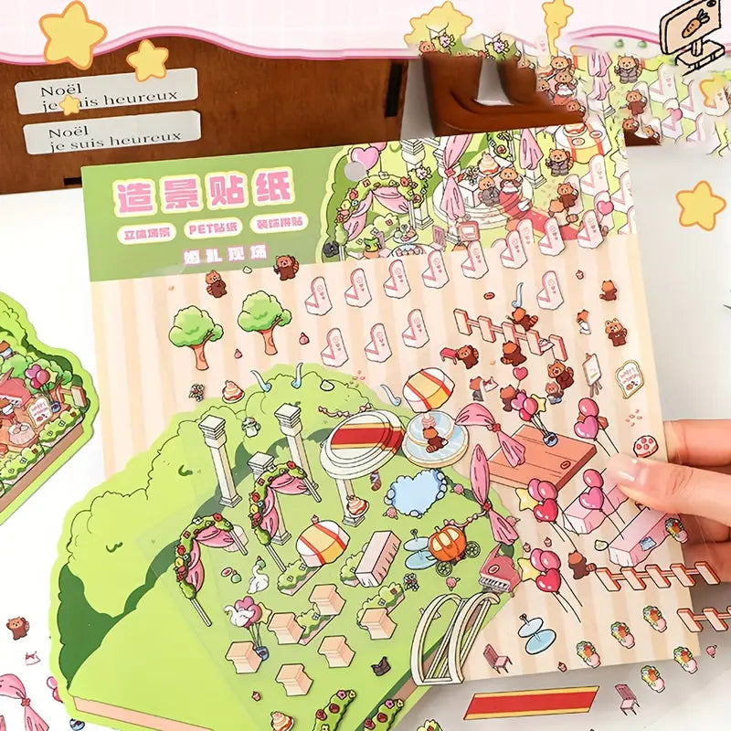 DIY Bridal Shop Raccoon Wedding 3D Scene Stickers