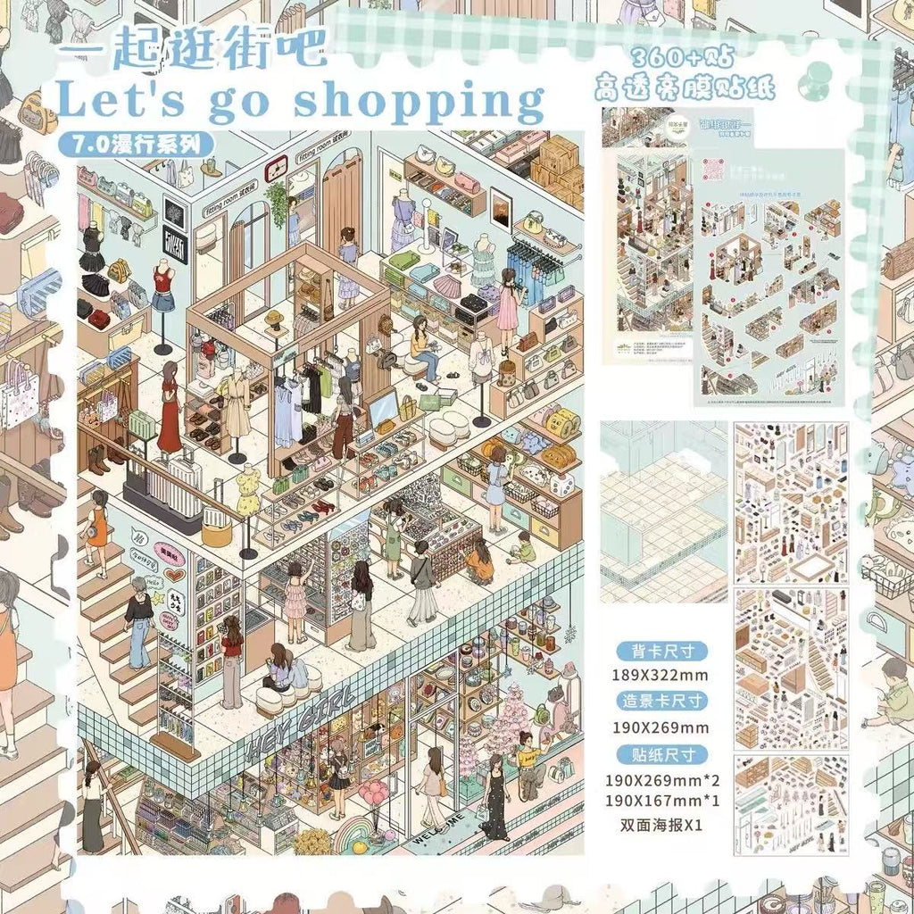 Let's Go Shopping Get Prettier Together DIY 3D Miniature Scene Stickers