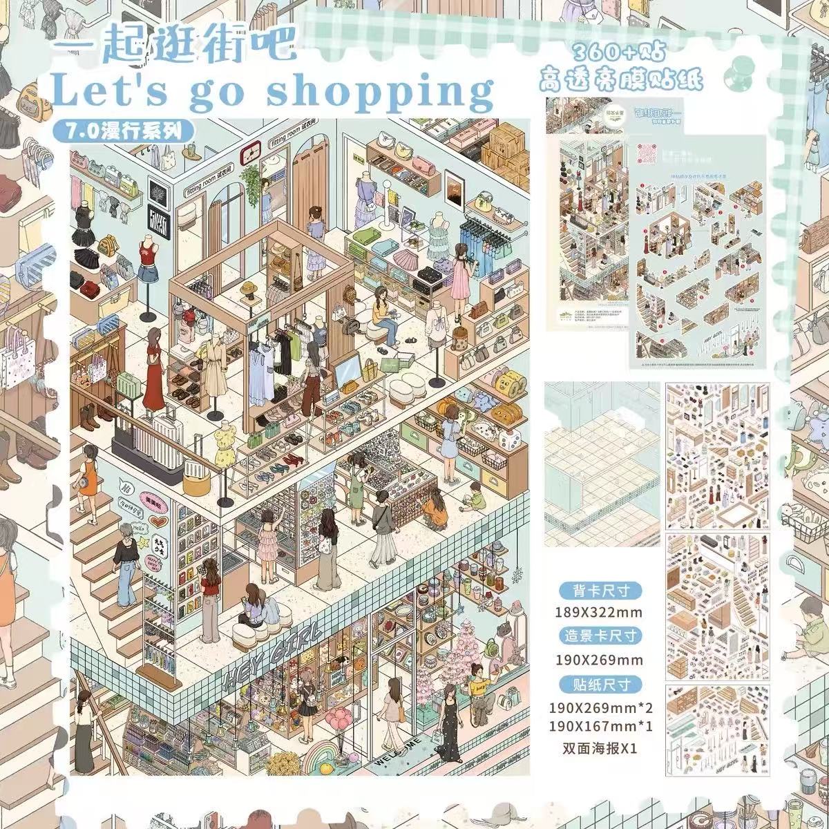 Let's Go Shopping Get Prettier Together DIY 3D Miniature Scene Stickers