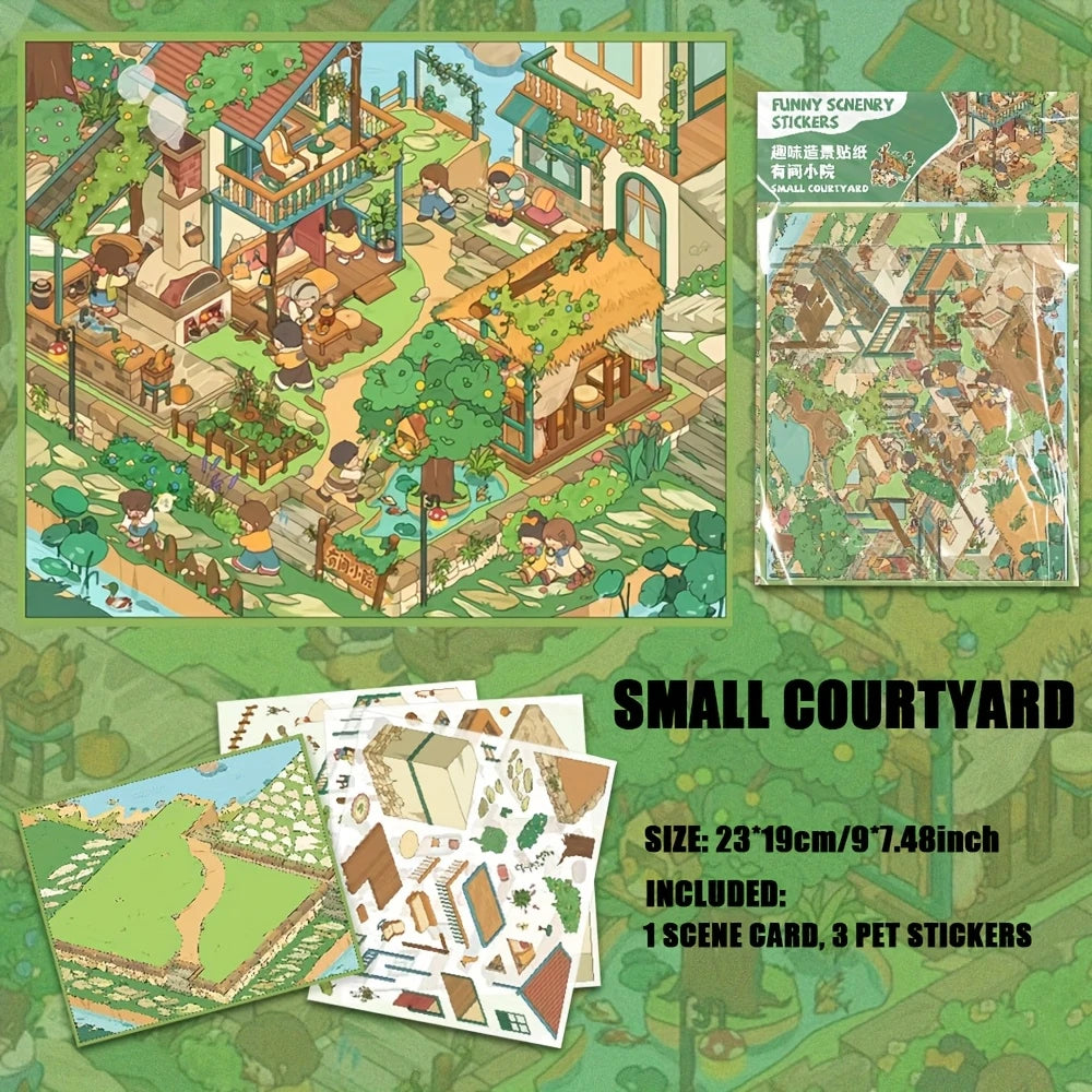 Big Size 3D Sticker Scene: Japanese Retro Street|Courtyard Moments|Mediterranean Sun