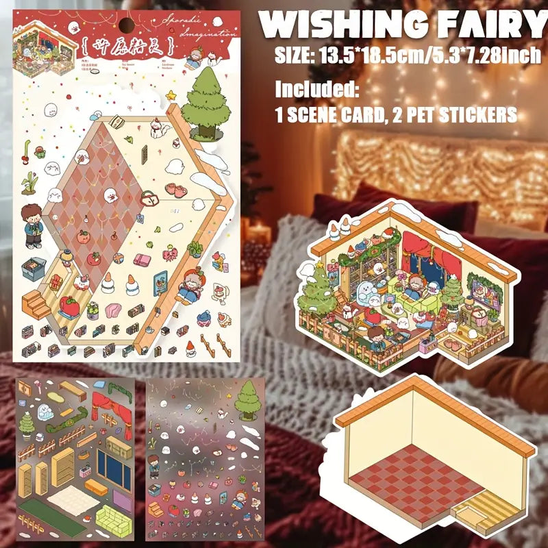 DIY Autumn Frost Fragrance of Sakura Winter Moon Night Swimming Pool 3D Sticker Scene