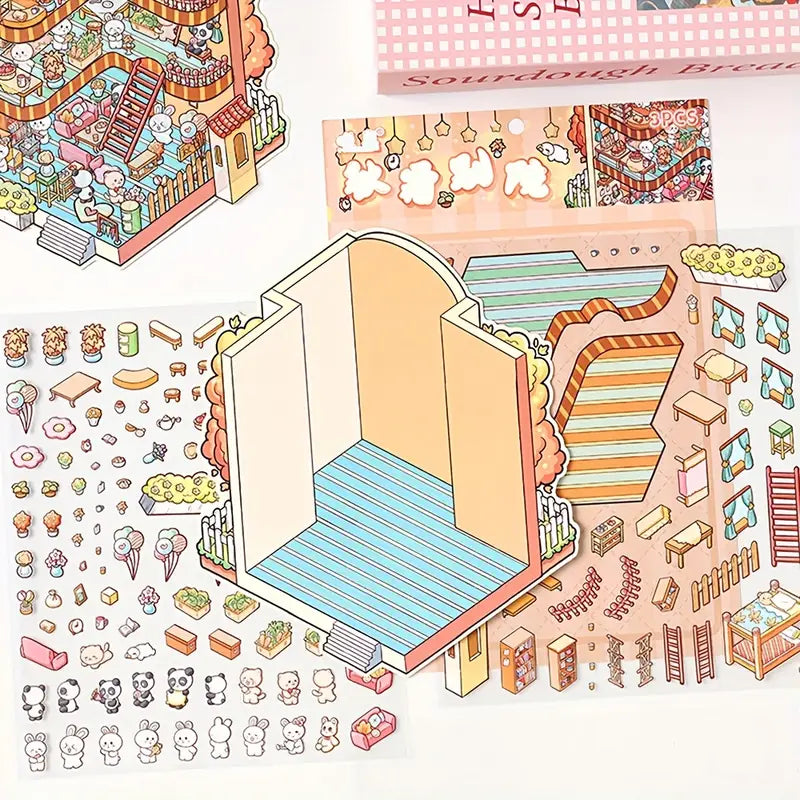 Cozy House 3D Miniature Scene Stickers Set