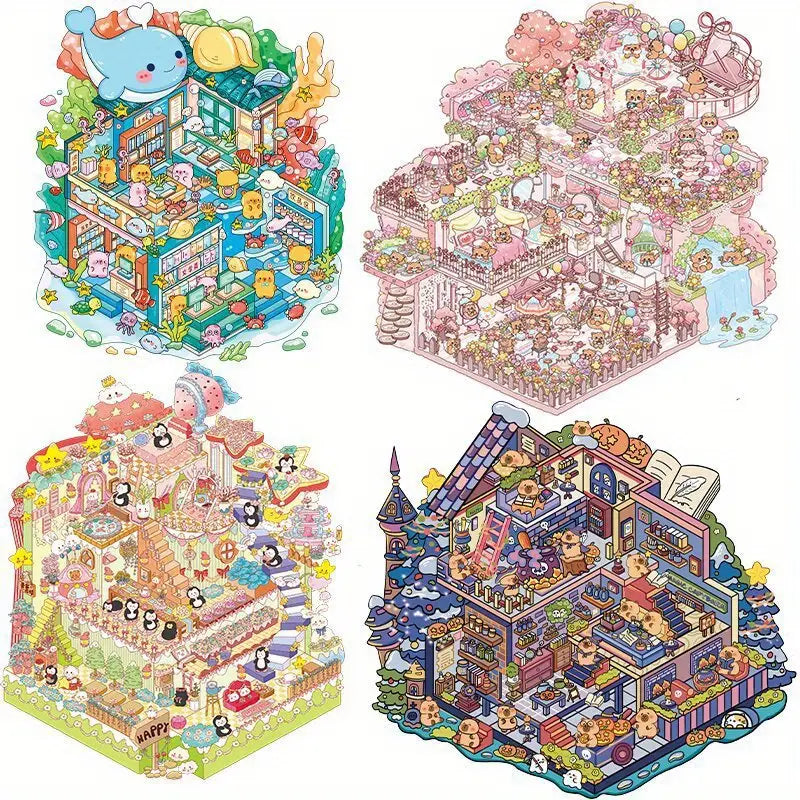 Dream Castle Capybara Magic House Underwater Library 3D Miniature Scene Sticker