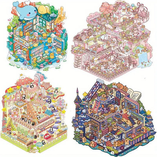 Dream Castle Capybara Magic House Underwater Library 3D Miniature Scene Sticker