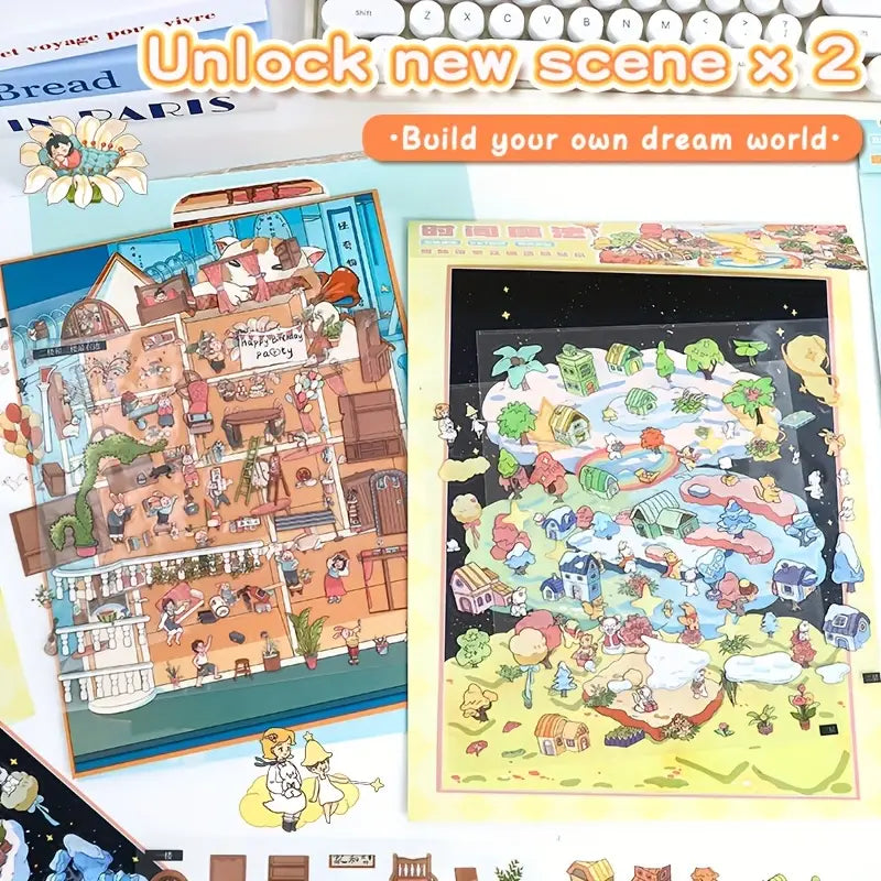 Large Size 3D Scene Stickers The House of 11 Tenants Time Magic