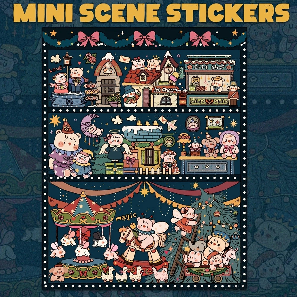 4pcs Vintage 3D Sticker Scene