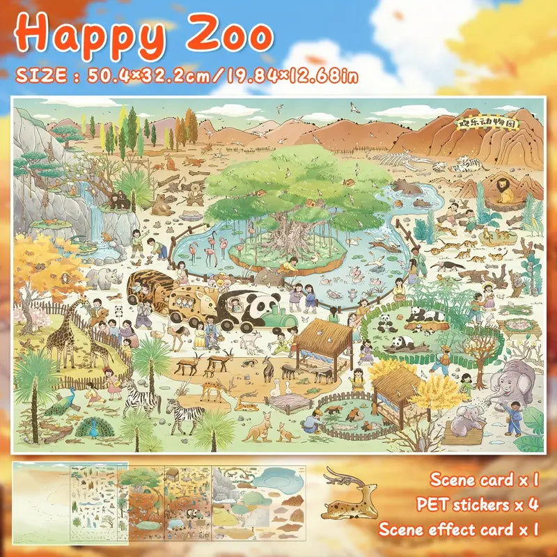 DIY Panda City Happy Zoo 3D Landscape Miniature Stickers