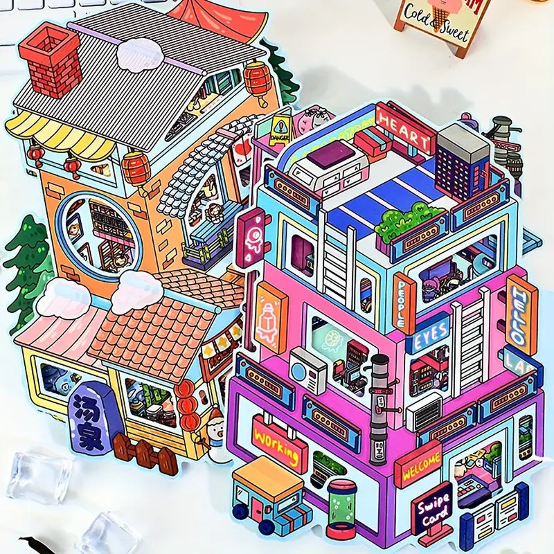 Big Size Sticker Scene DIY Winter Hot Springs Cyberpunk Labortory