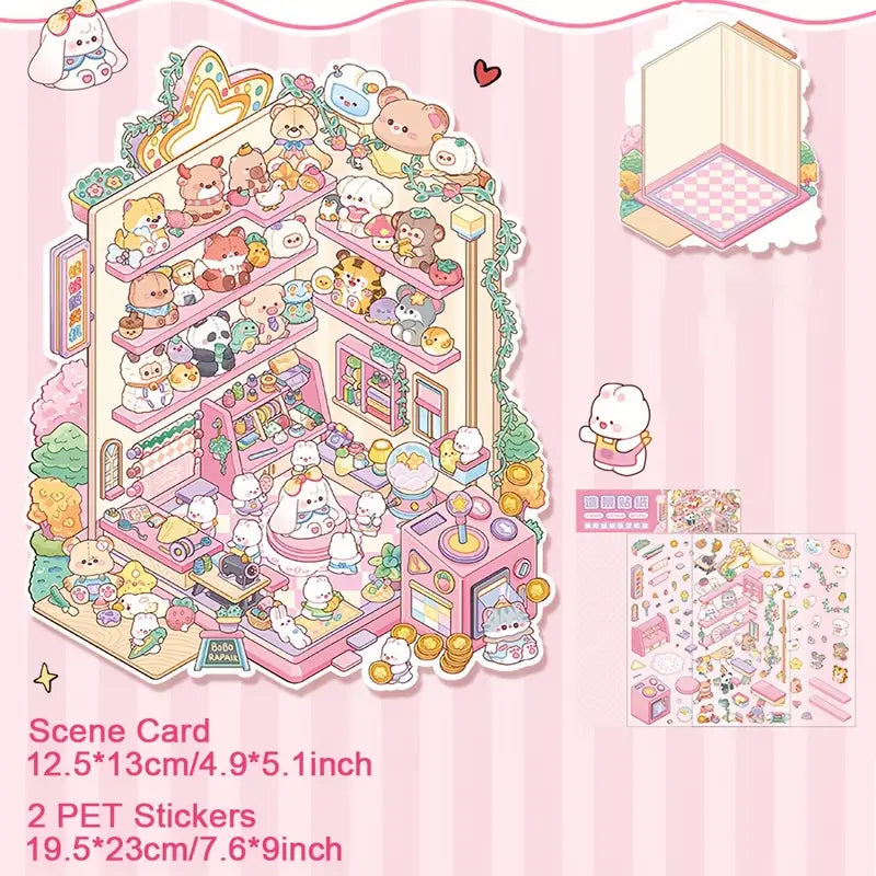 DIY 3D Farm Ranch Bear House Doll Machine Sticker Scene