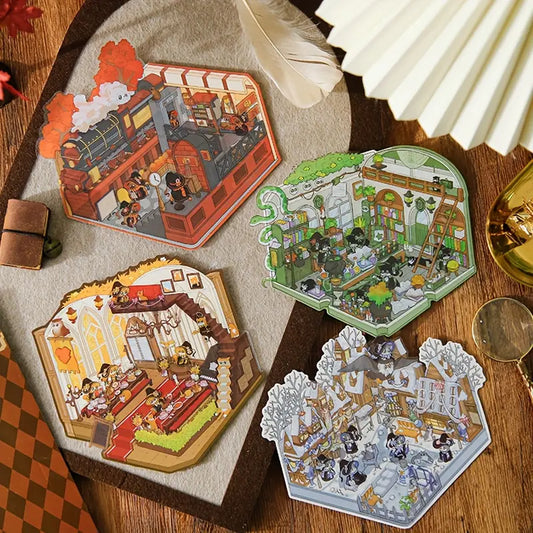 DIY Cat Magic House 4PCS Miniature Scene Stickers