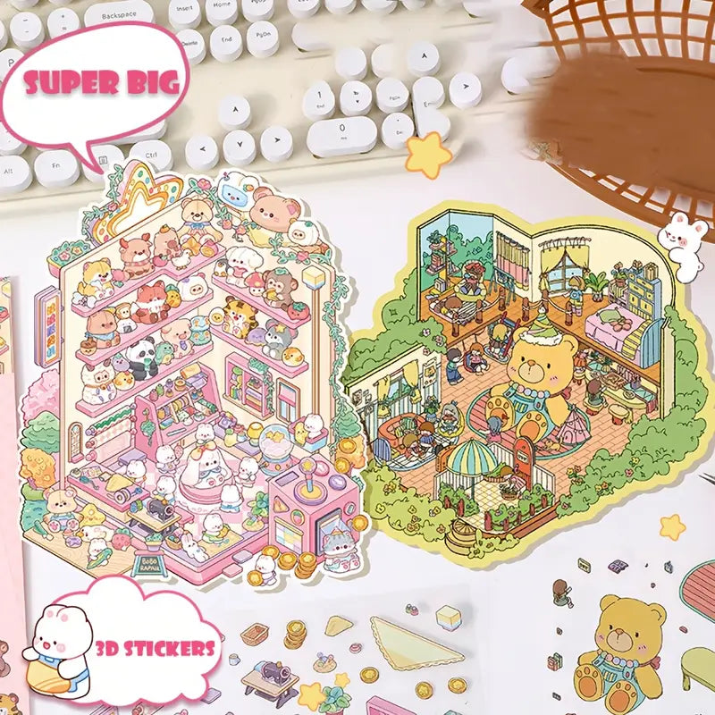 DIY 3D Farm Ranch Bear House Doll Machine Sticker Scene