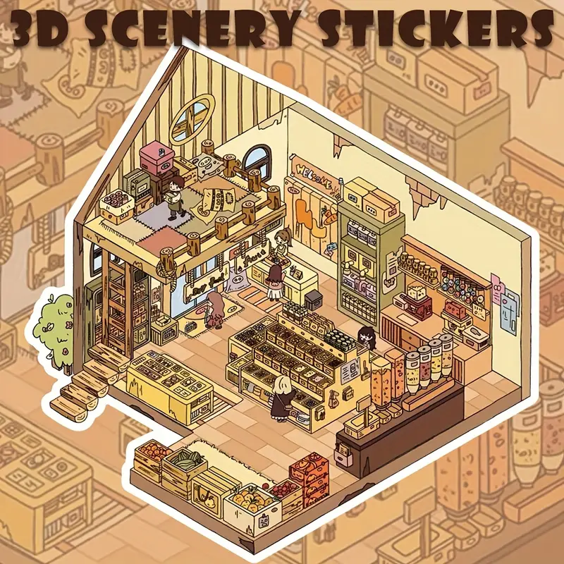 Villa Party Grocery  Store Apartment Girls Party 3D Scenery Stickers