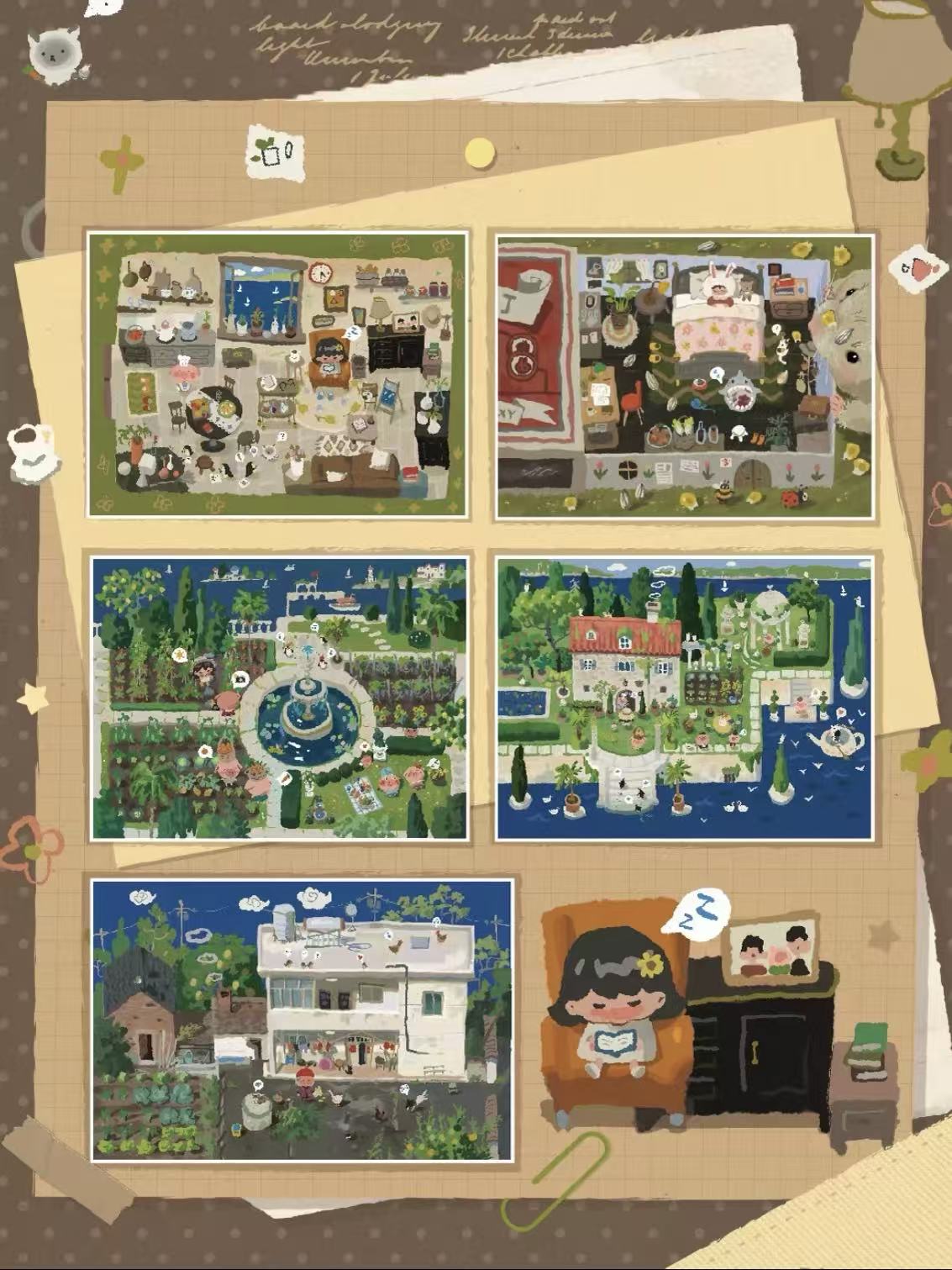 Little Cat’s Cleaning Day Cottagecore Fairy Tale 3D Scene Stickers