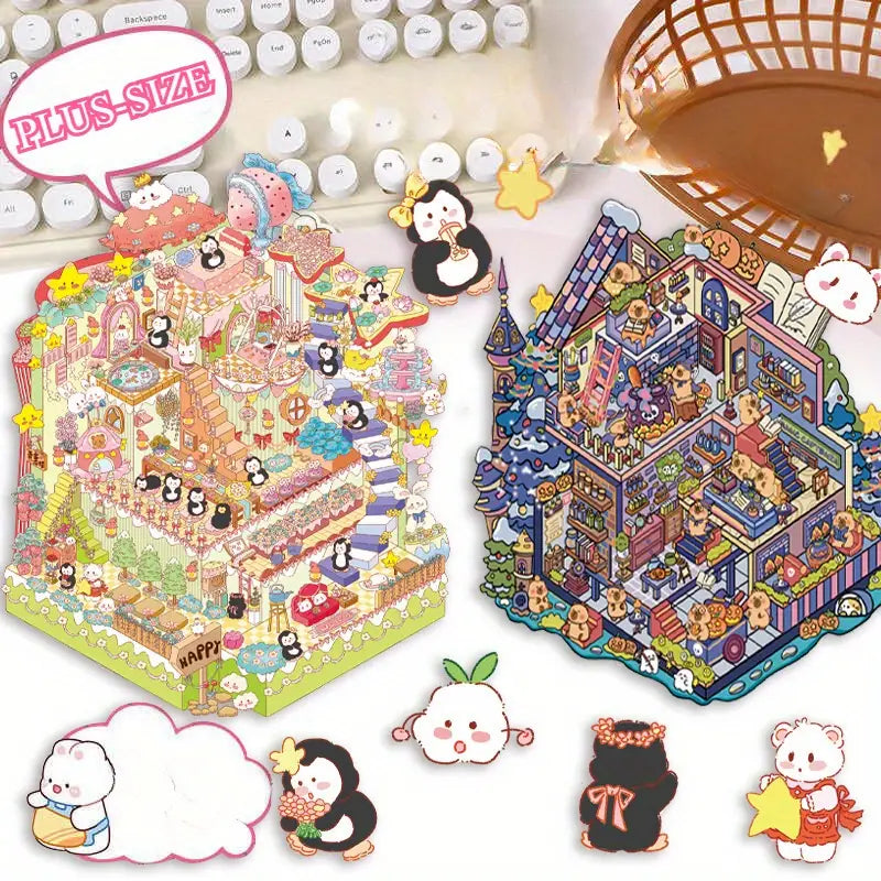 Dream Castle Capybara Magic House Underwater Library 3D Miniature Scene Sticker