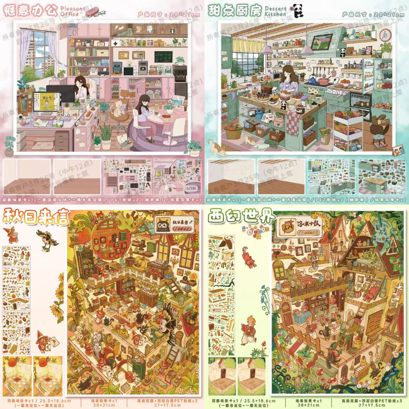 DIY Pleasant Office Dessert Kitchen Autumn Countryside 3D Scene Sticker
